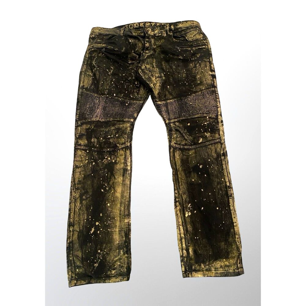 Rockstar Original Men's Gold Metallic Biker Moto Jeans 44 Button Fly Streetwear - Picture 3 of 12